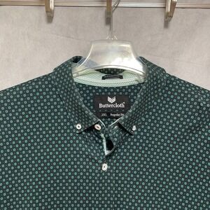 Butter Cloth Shirt Men XXL‎ Green Geometric AOP Button Up Academia Icy Cotton